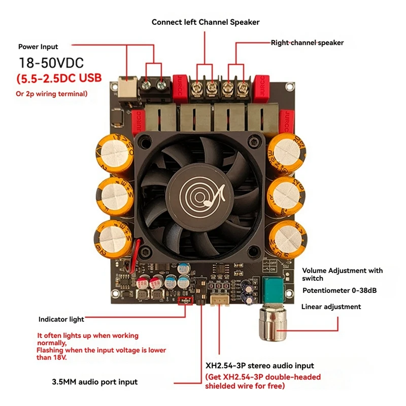 Hot-ZK-6002 Audio Amplifier Board 2.0 Stereo With High And Low Frequency Modulation 600W+600W TPA3255