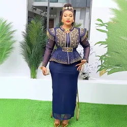 Roupas africanas para mulheres plus size vestidos de festa de casamento 2 peças conjuntos tops e saias ternos dashiki ancara turquia roupas vestido