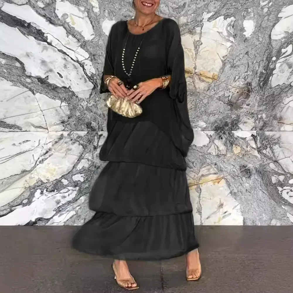 Abito lungo Boho in Chiffon con stampa floreale elegante femminile primavera girocollo donna Pullover abito mezza manica a pipistrello gonna torta vestito