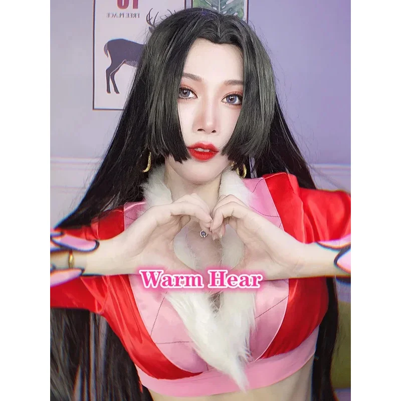 أنيمي بوا هانكوك تأثيري مع حلق طويل أسود مستقيم مقاومة للحرارة الشعر الاصطناعية النساء حزب الباروكات CDJ؛. '68AD;'VBN