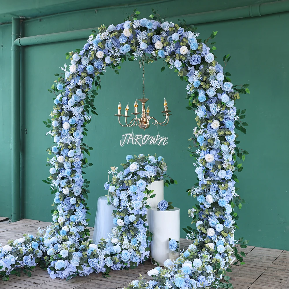 Luxury Blue Series Artificial Rose Eucalyptus Greenery Flower Arrangement for Wedding Arch Decorations Customized Floral Runner