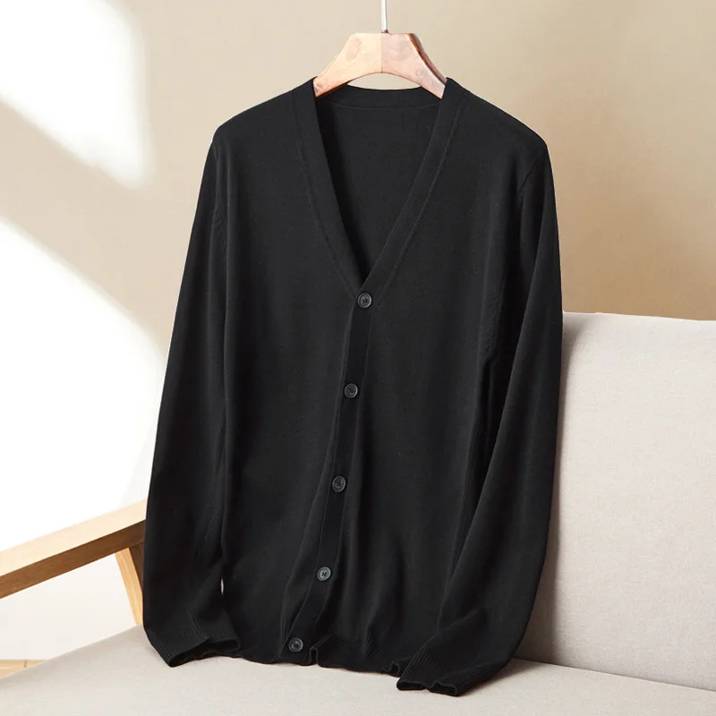 

Свободный повседневный вязаный кардиган V-Ne Long Sve для мужчин, осенний модный удобный дышащий цвет с открытой рубашкой