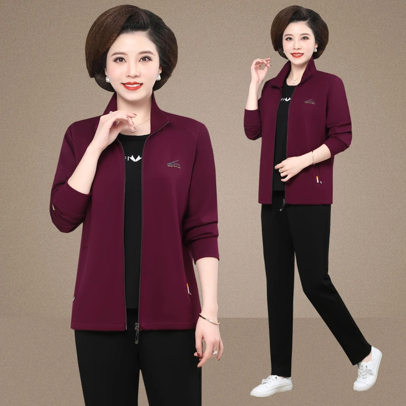 

Повседневный спортивный комплект из двух предметов для женщин среднего и старшего возраста: весенняя модная верхняя одежда, женская повседневная одежда с молнией...