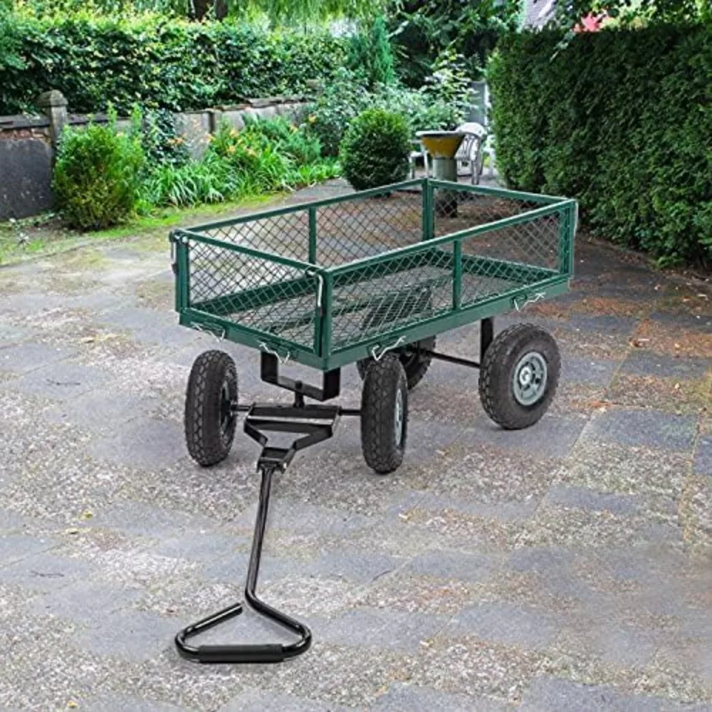 Garden Carts Yard Dump Wagon Cart 400Lbs Lawn Utility Cart Outdoor w/Steel Mesh Removable Sides Wheels Adjustable Handle