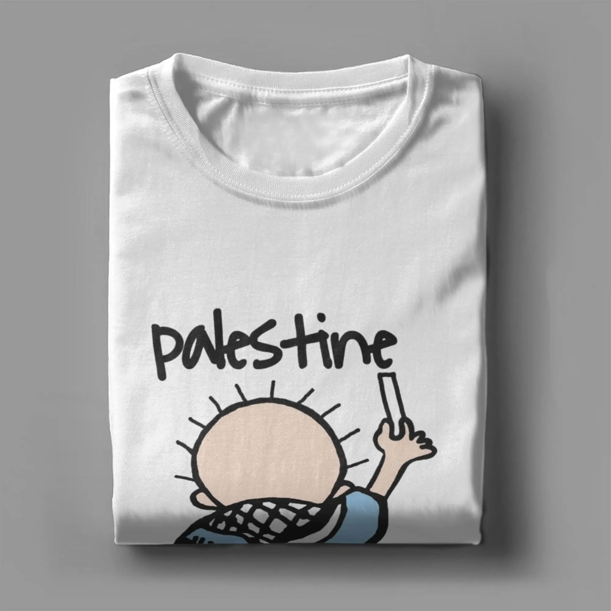 خمر Handala يرتدي فلسطين العلم تي شيرت الرجال الياقة المستديرة القطن الخالص تي شيرت قصيرة الأكمام تي شيرت هدية الملابس