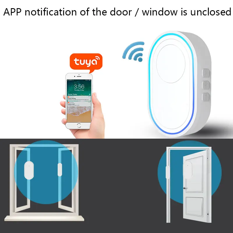 Tuya-Sensor de apertura de puerta Wifi, alarma de seguridad inteligente de 433MHz, rango de 180M, Sensor inalámbrico para puerta, ventana, entrada,