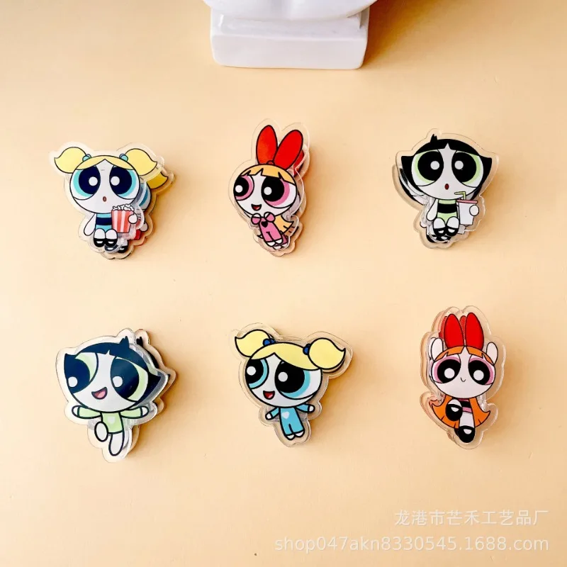 6PCS Kawaii The Powerpuffs Girls Acrylic Clip Kids Cute Office Binding Supplies Stationery Cartoon Anime Clips Set Birthday Gift view 4