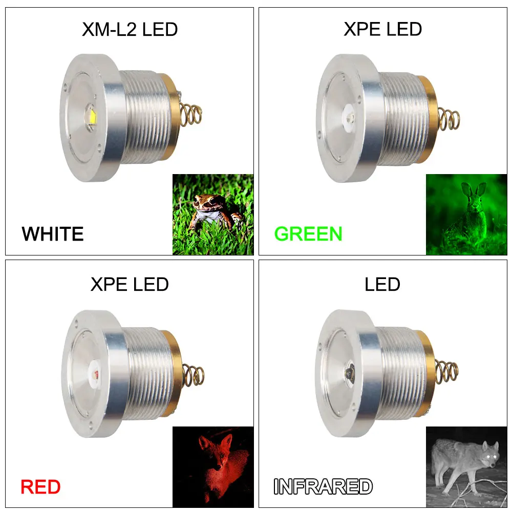 전문 줌 가능 LED 사냥 손전등, 전술 1 모드 토치, 화이트, 레드, 그린, IR 850nm 교환 가능 램프, 거치대 랜턴