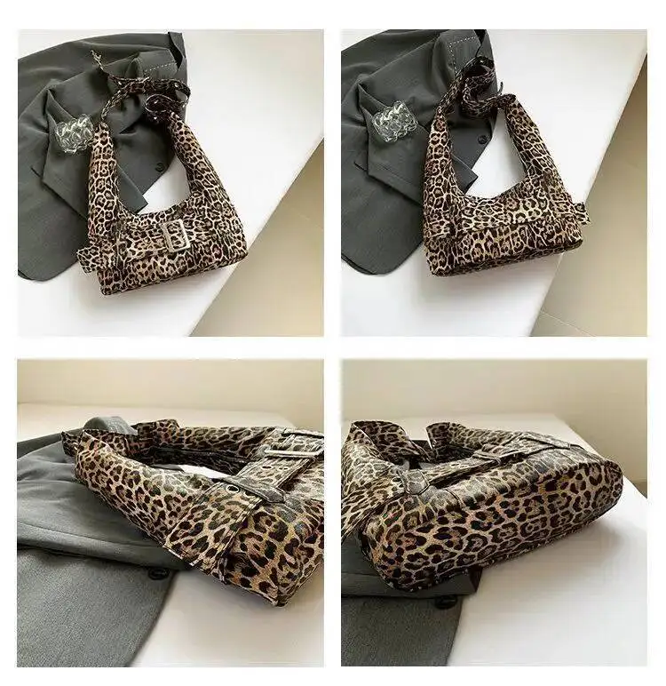 Bloom Leopard Print Y2k Shoulder Purse Women Retro Casual Crossbody Bag Female High Street Hobos Bags Handbag Aesthetic