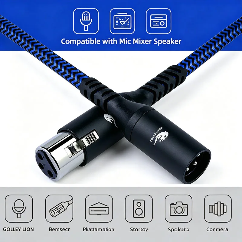 GOLLEY LION XLR Cable Male to Female OFC Audio Foil+Braided Shielded For Microphone Mixer Amplifier 1m 2m 3m 5m 10m