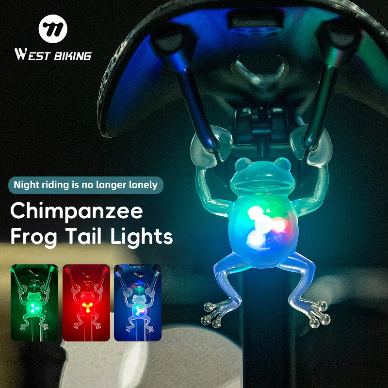 

WEST BIKING Colorful Bicycle Rear Light Funny Frog Taillight IPX6 Waterproof Safe Warning Quick Release Cycling LED Flash Lights