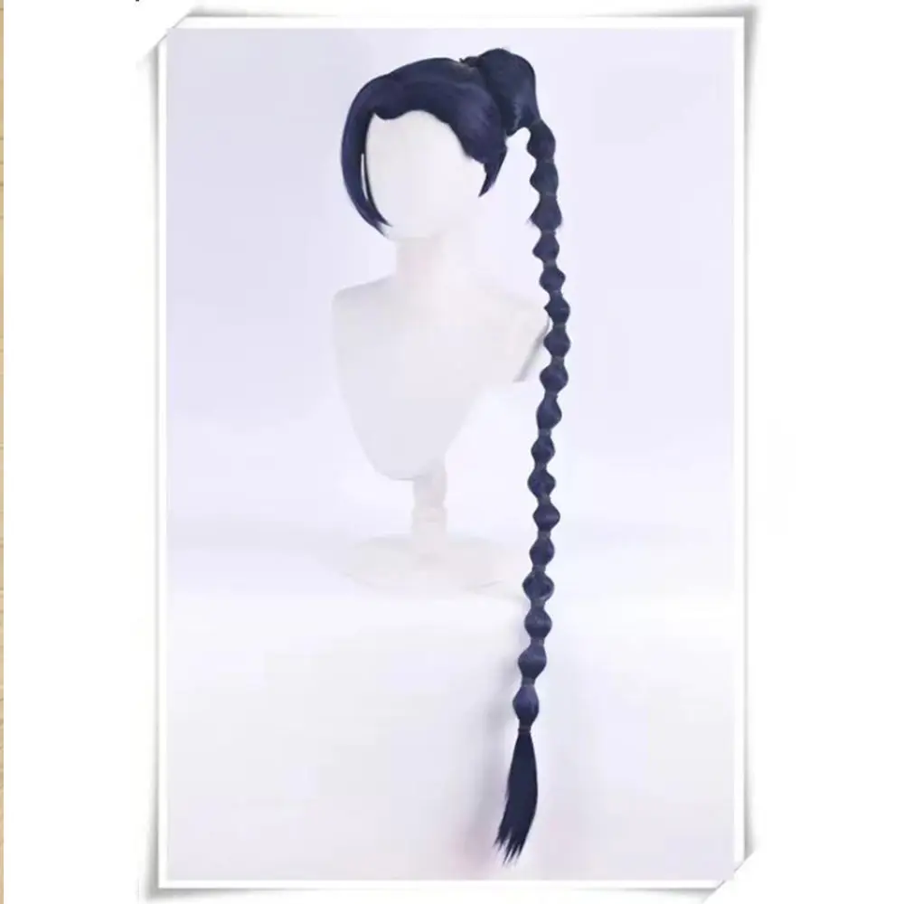 Cosplay pruik, Assassin Wu Liuqi, pruimenbloesem dertien, zwarte en blauwe stijl, afneembare paardenstaart
