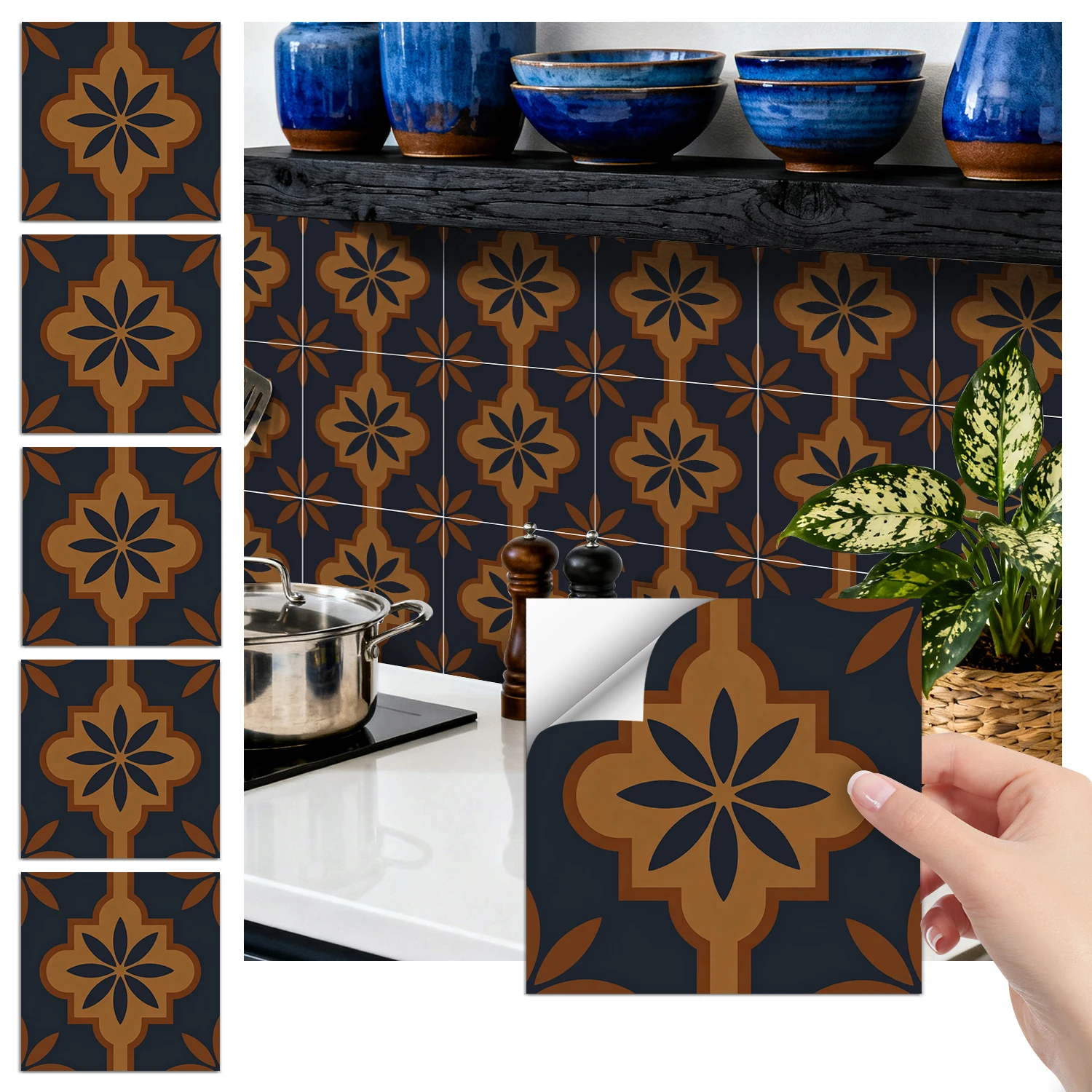 

36 pieces of minimalist floral tile stickers, self-adhesive wall stickers, waterproof kitchen, bathroom and home decoration