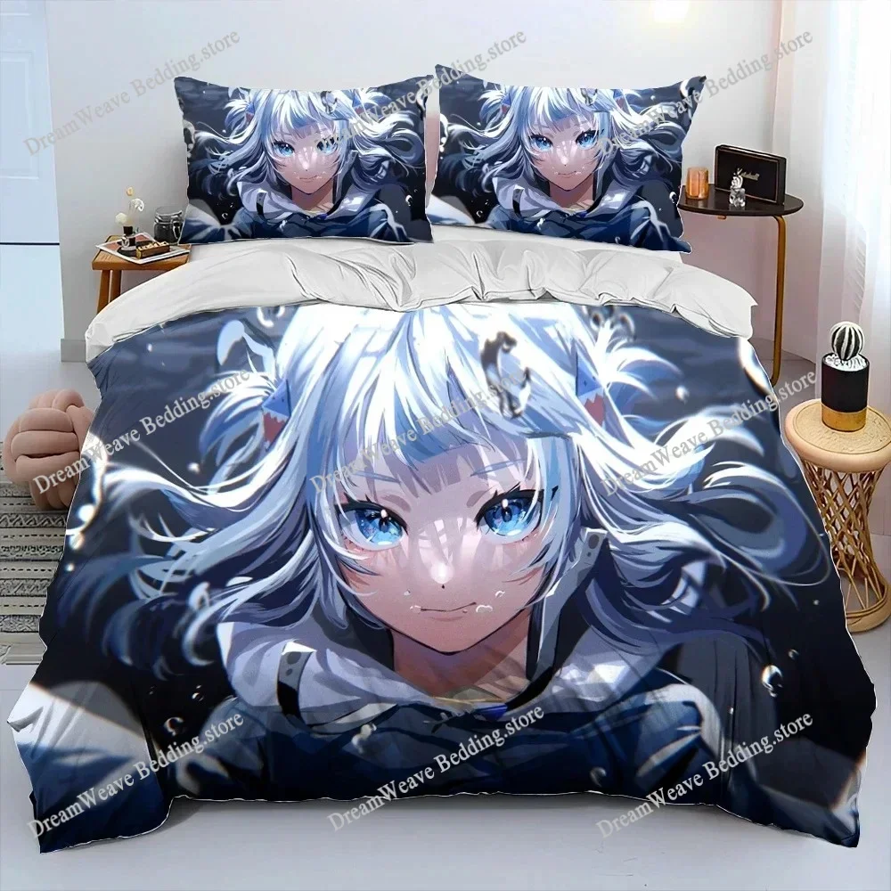 

Cute Gawr Gura Hololive Anime Shark Bedding Set Duvet Cover Bed Set Quilt Cover Pillowcase Comforter King Queen Size Boys Adult