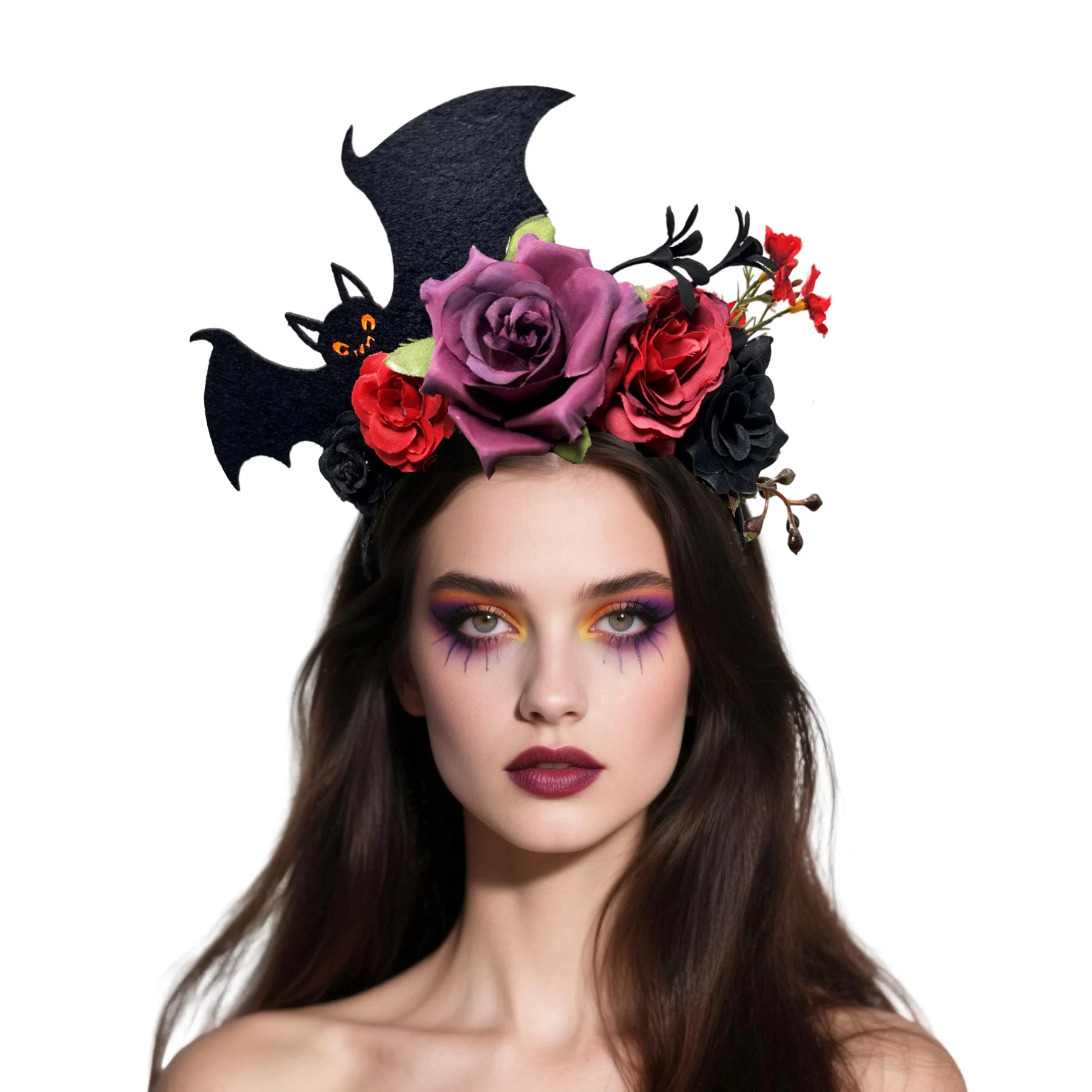 

Halloween Gothic Bat Flower Headband Funny Party Mardi Gras Carnival Photo Props Women Girls Cosplay
