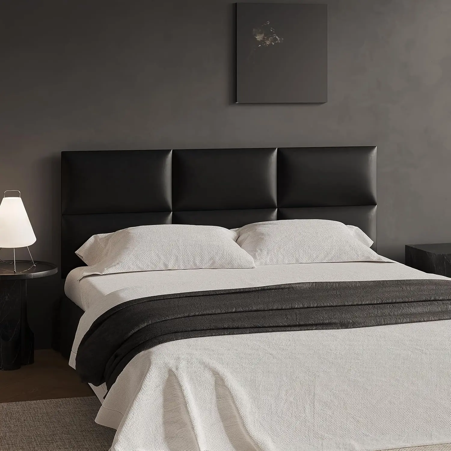 

Modular Black Wall-Mounted Headboard for Queen Beds, 6 Panels 24x12 Inches, Easy Install Sound-Proofing Decorative