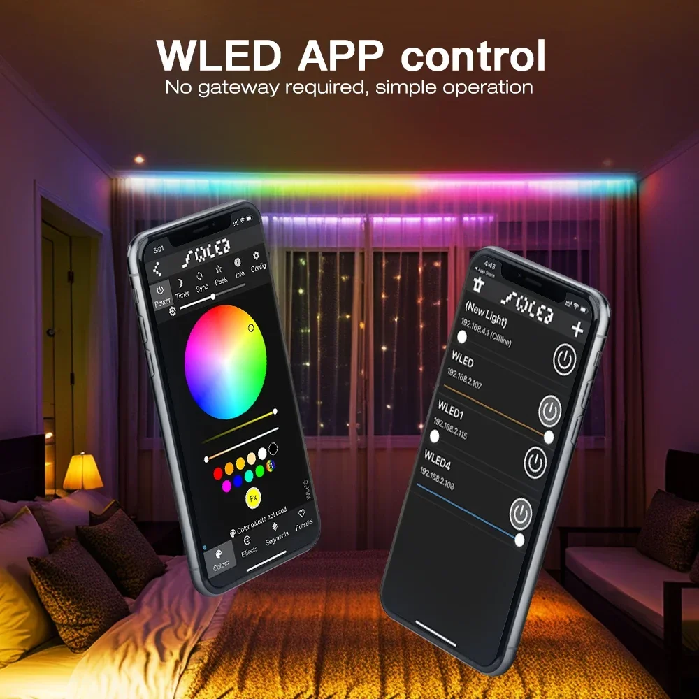 Imagem -05 - Wled Controlador com ic Rgb Dinâmico 524v Aplicativo Inteligente Wi-fi para Ws2813 Ws2815 Ws2811 2812 Sk6812 Rgbw Esp32