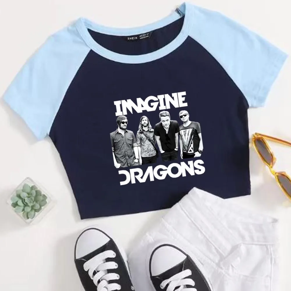 Imagine Dragons Loom World Tour 2024 Super-short O-Neck T-Shirt Girls Music Fans Gift Crop Tops Casual Short Sleeves Fashion