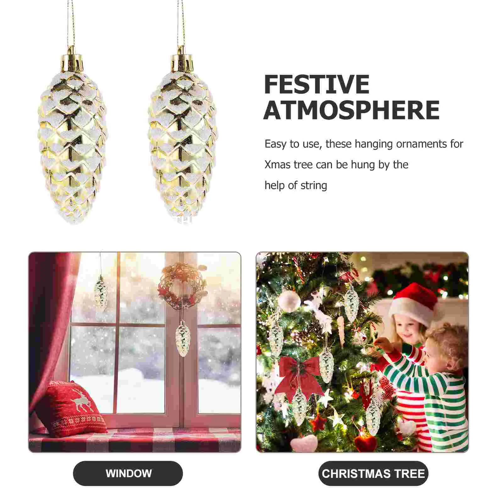 10 ชิ้นตกแต่งคริสต์มาสในร่มพลาสติกทาสี Pine Cone Balls Tree Xmas จี้แขวนเครื่องประดับ Decors เครื่องประดับ Golden