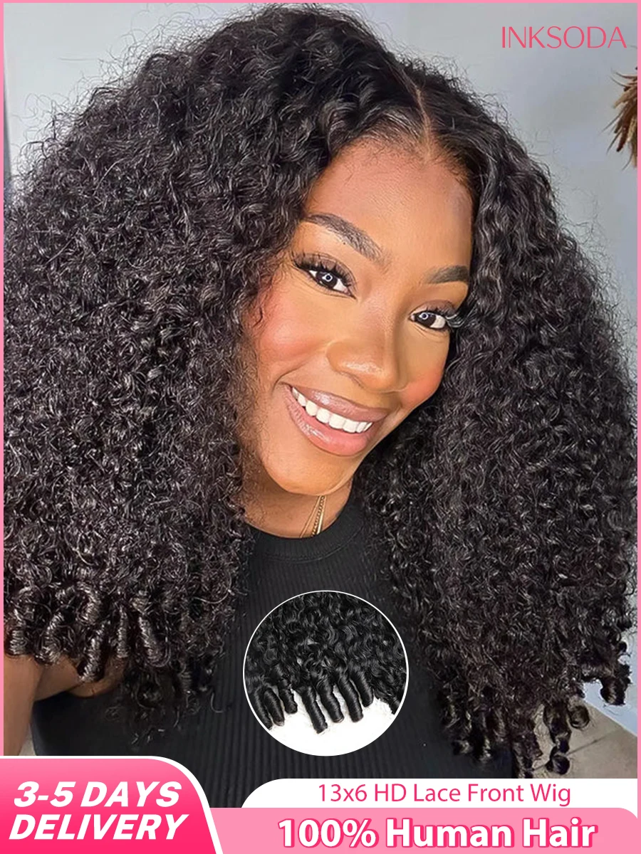 

32 36-дюймовый бирманский вьющийся парик 13x4 на шнуровке, человеческие волосы 13x6 HD, фронтальный парик со спиральным концом, предварительно выщипанный, натуральный черный для женщин