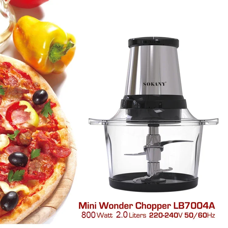 800W 2L Household Small Electric Meat Grinder 2 Speeds Stainless Steel Electric Chopper Automatic Mincing Machine Food Processor