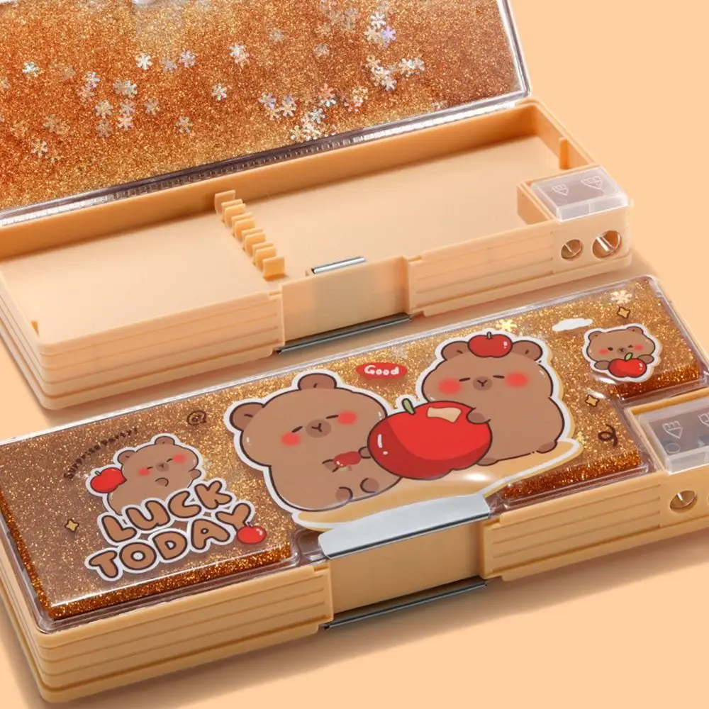 Capybara/Astronaut Multifunktionales Federmäppchen, doppelseitig, mit großer Kapazität, Stiftbox, Treibsand-Dekor, Schreibwaren-Box, Geschenk