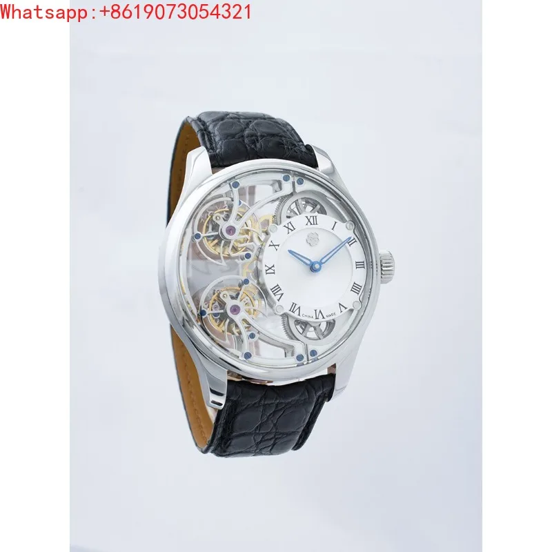 The Great Qin Empire YINGHUA forward and reverse double tourbillon flying suspension watch men's luminous mechanical watch steel view 2