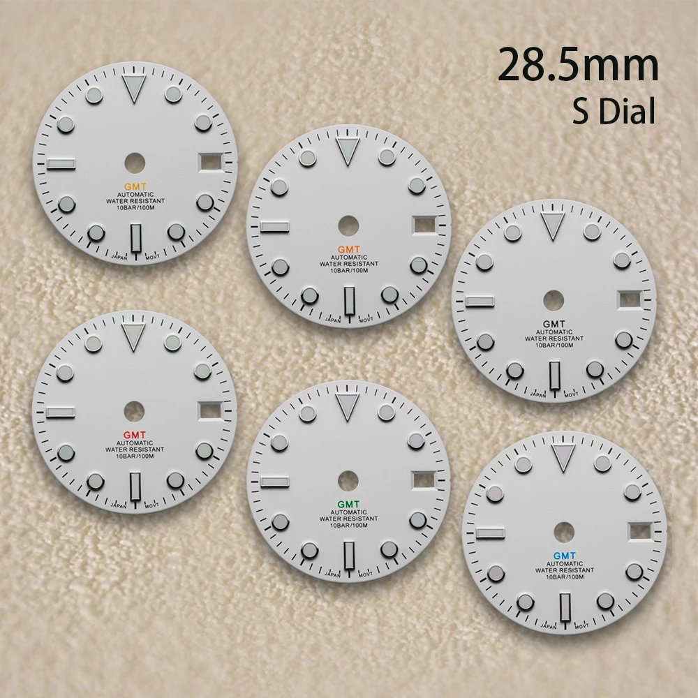 

28.5mm S Logo White GMT Dial Fit NH34 Movement Green Luminous Matte High-Quality Watch Modified Accessories