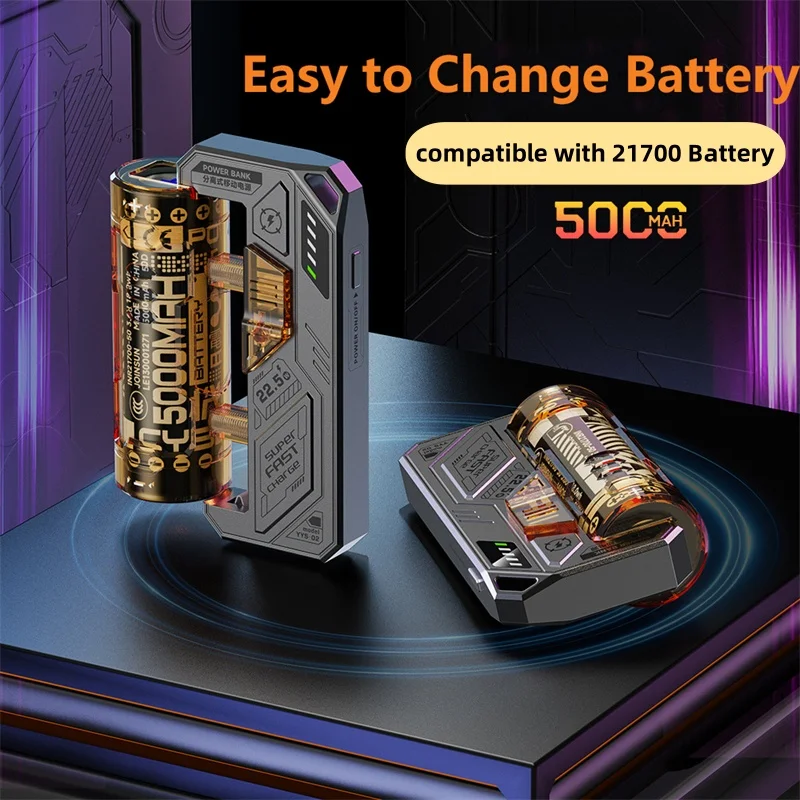 

Removable Mini Power Bank Portable Replaceable Battery 22.5W Fast Charging External Battery for iPhone 16 15 Samsung Powerbank