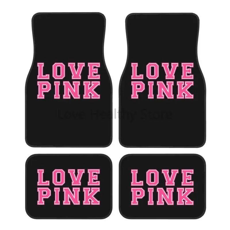 Love Pink Black Car Floor Mats Set of 4 Car Front and Rear Foot Mats Rugs for Women Non Slip Rubber Backing Auto Accessories