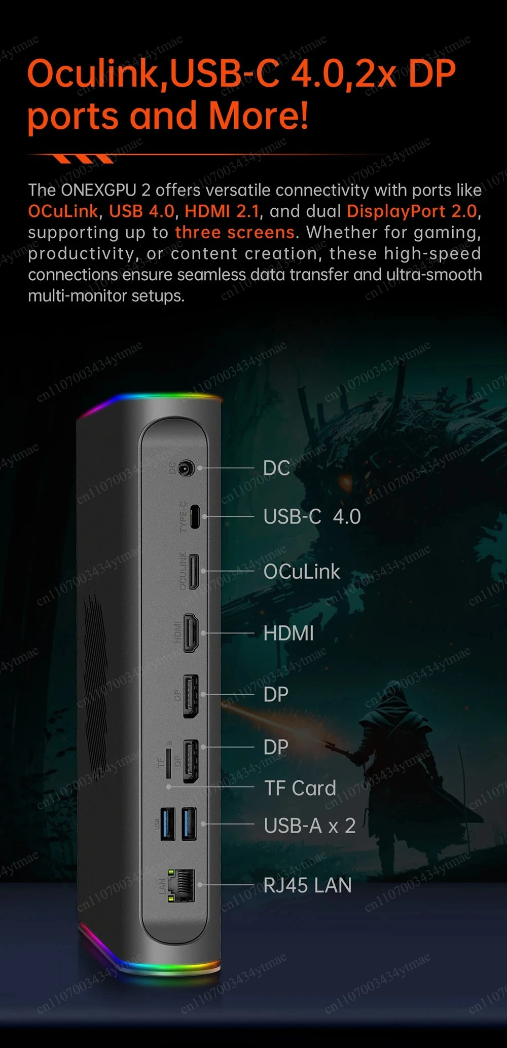 Portable External GPU RX7800M 12GB 96 Raster Units Expansion Dock For Game Handheld