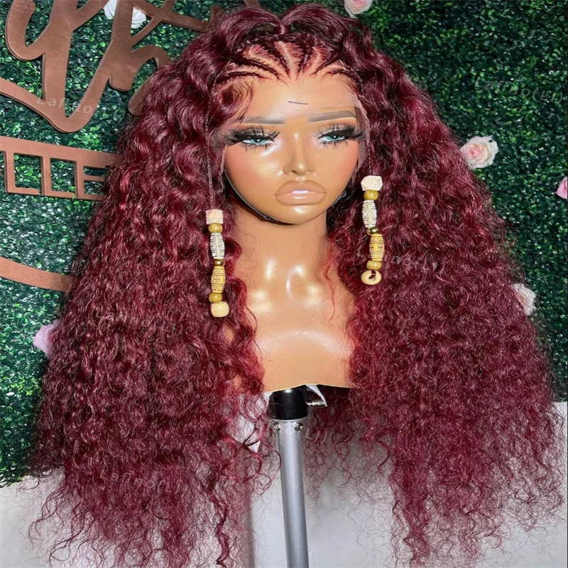 

200 Density 99J Burgundy Water Curly 13x4 Lace Frontal Wig Transparent 13x6 Lace Front Red Colored Deep Wave Human Hair Wigs