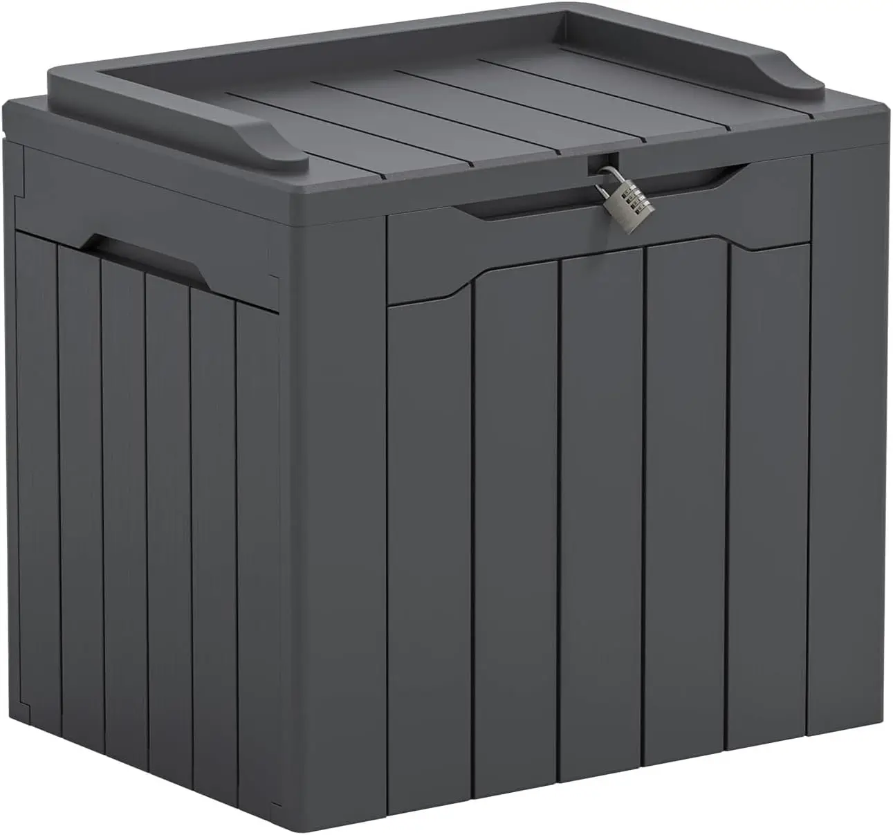 31 Gallon Outdoor Storage Box with Lid for Patio Furniture, Garden Tools, Pool Supplies, Lockable, Dark Grey