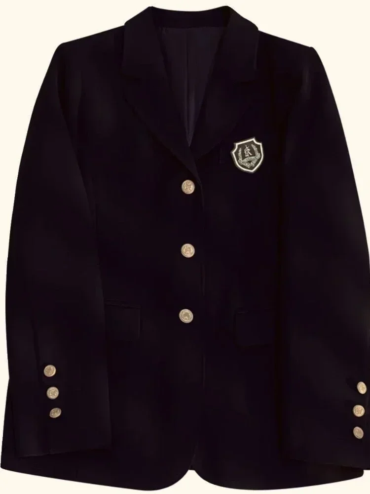 Pop New Spring Preppy All Match Suit Coat Bf Loose Solid Color Lapel Casual Buttons Outerwear Japanese Uniform Women Blazer Jack