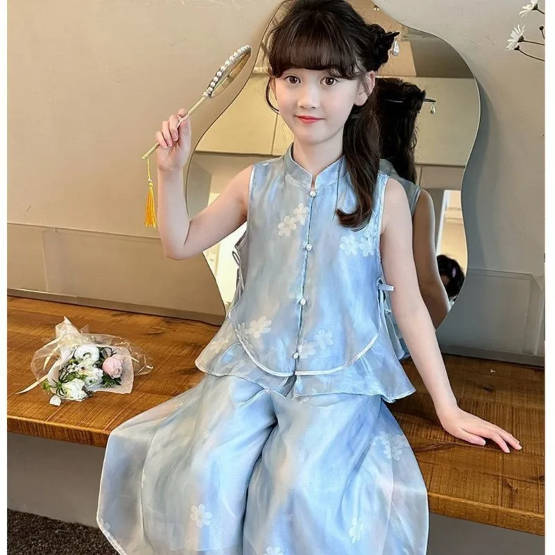 

Kids' Summer Clothing Set Children's 2026 New Casual Breathable Top Vest Girls' Trendy Sleeveless Top Pants 2-piece Set LJ605