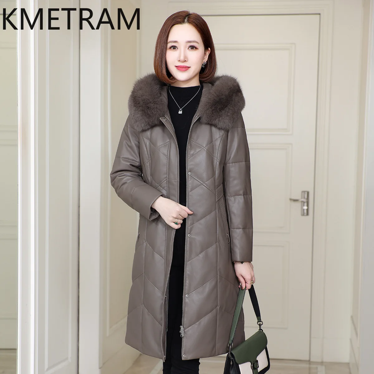 Piumino in piuma d'oca bianca Donna Vera pelle di pecora Cappotti lunghi in piuma Collo in pelliccia di volpe Abbigliamento donna invernale 2025 Пухоiyahaк Ж Salah