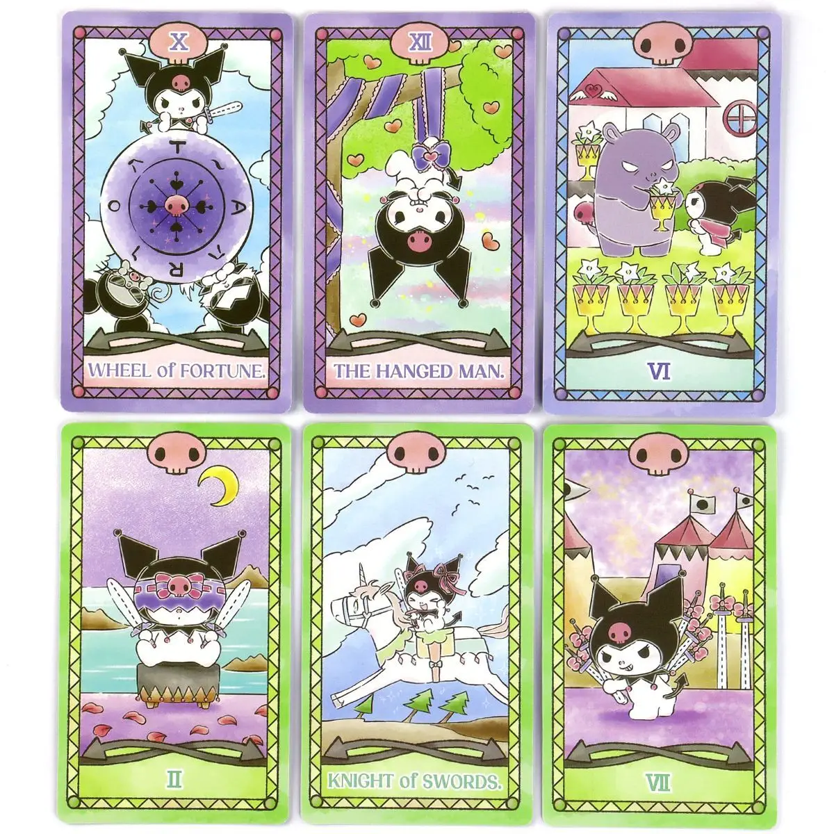 Kuromi Tarot Set, Cute Cartoon Fashion Tarot Cards 78 Tabletop Cards of Group Games for Parties, Precognition & Divination Cards