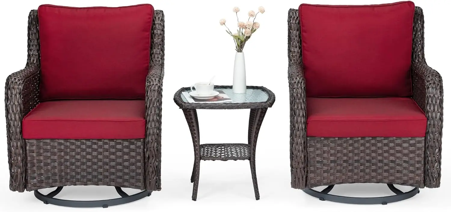 3-Piece Outdoor Wicker Rocking Chair Set with Side Table 6