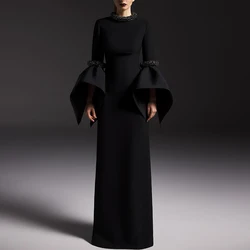 Black Evening Dress Long Sleeves Beading High Collar Modern Evening Gowns for Women 2025 Floor Length Column Formal Party Dress