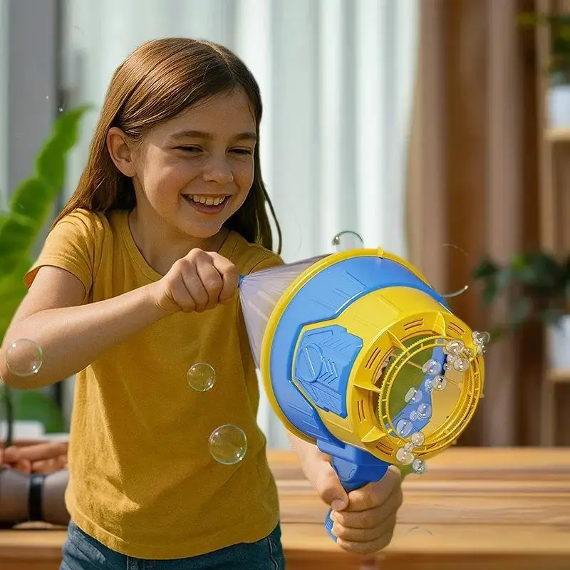 Giocattolo unico per pistola Gatling con cannone ad aria per bambini; Set di fuochi d'artificio portatili; Soffiatore di bolle ideale per divertimento natalizio all'aperto