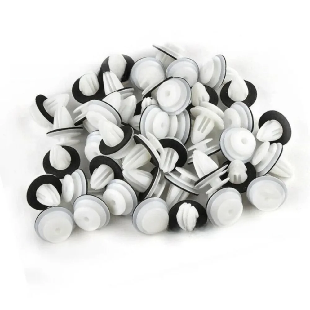 100pcs/set Durable Plastic Door Panel Clips with Sealing Rings White Bumper Clips Fixed Rivet Retainer Clips Car Interior