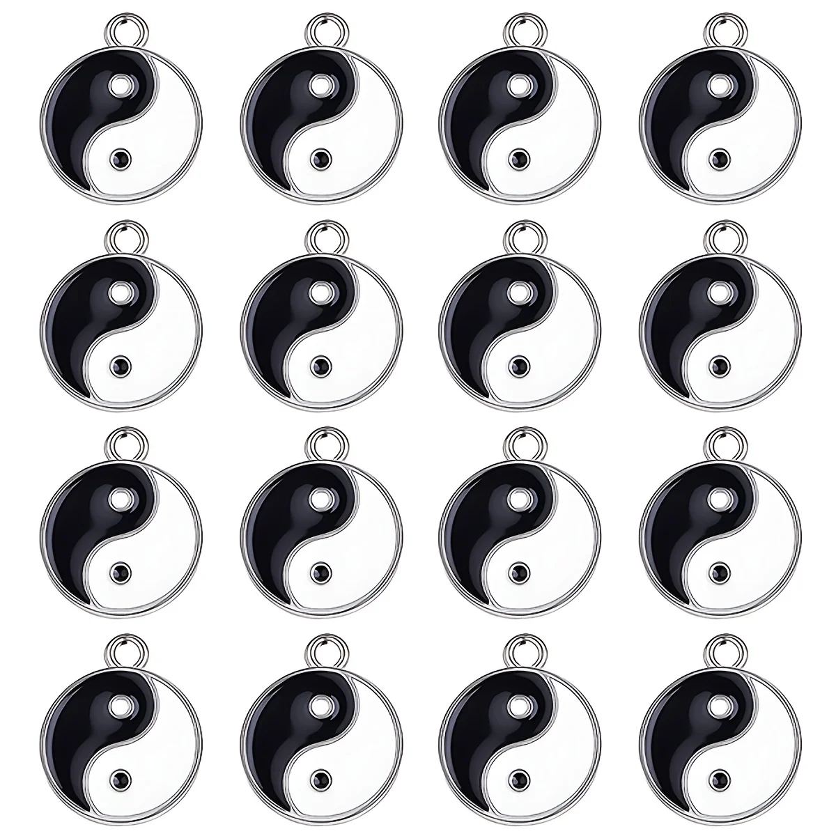 20/100 Piezas de Dijes Yin Yang Negros y Blancos, Colgantes de Aleación Esmaltada Tai Chi Ba Gua, Accesorios para Manualidades de Collares y Pulseras DIY