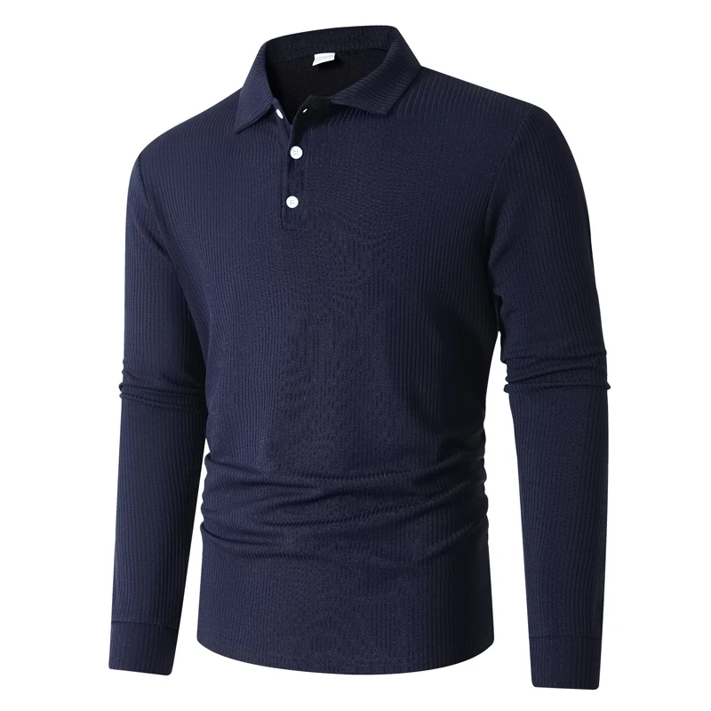 

2025 new arrive Men's T-shirt knitted lapel business button slim fit long sleeved polo shirt