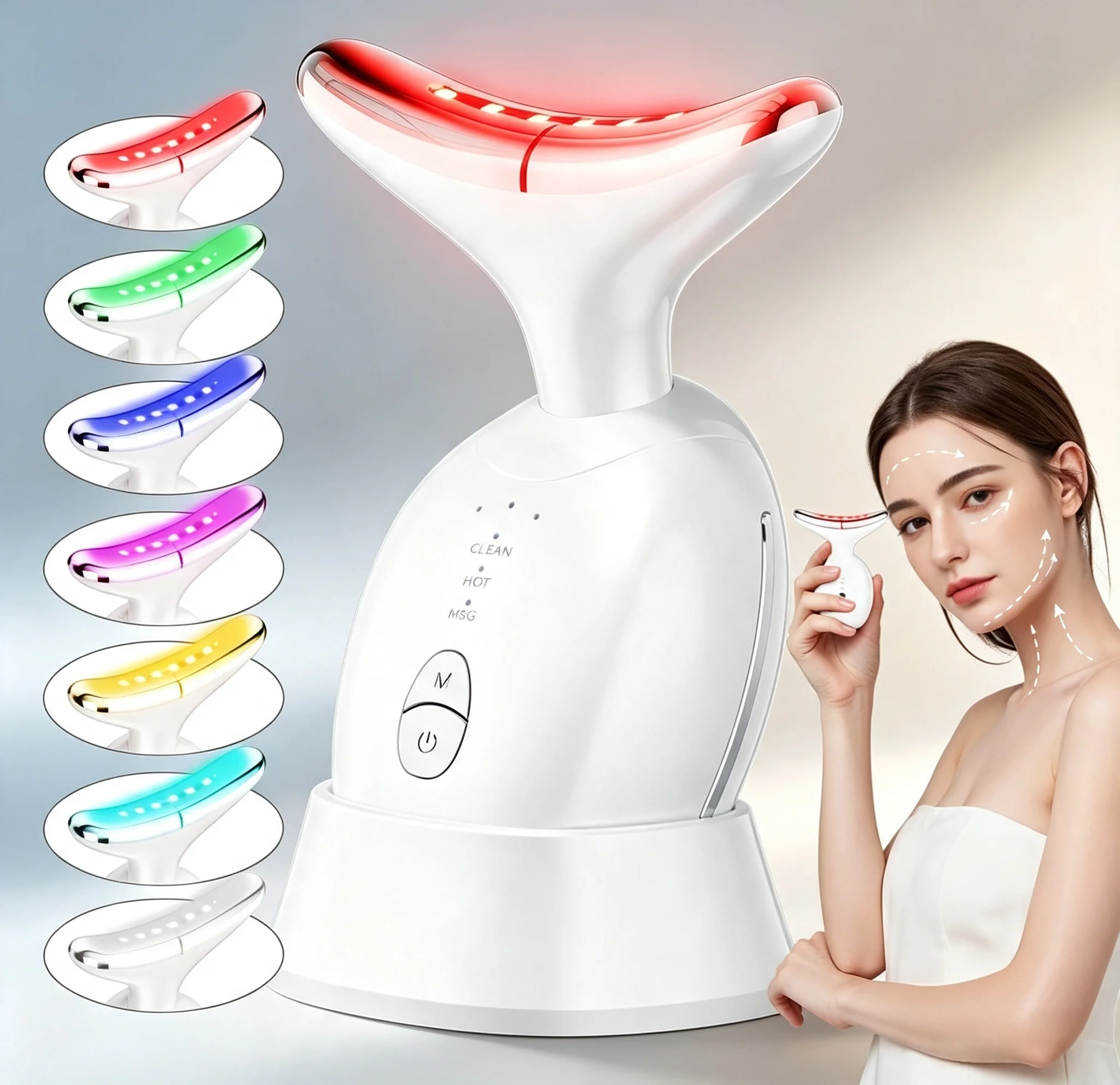 Gesichts- und Nackenmassagegerät: Rotlichttherapie für Frauen, Schönheitsgerät zur Hautstraffung, 7-in-1-LED-Gesichtsformungsgerät, geeignet für