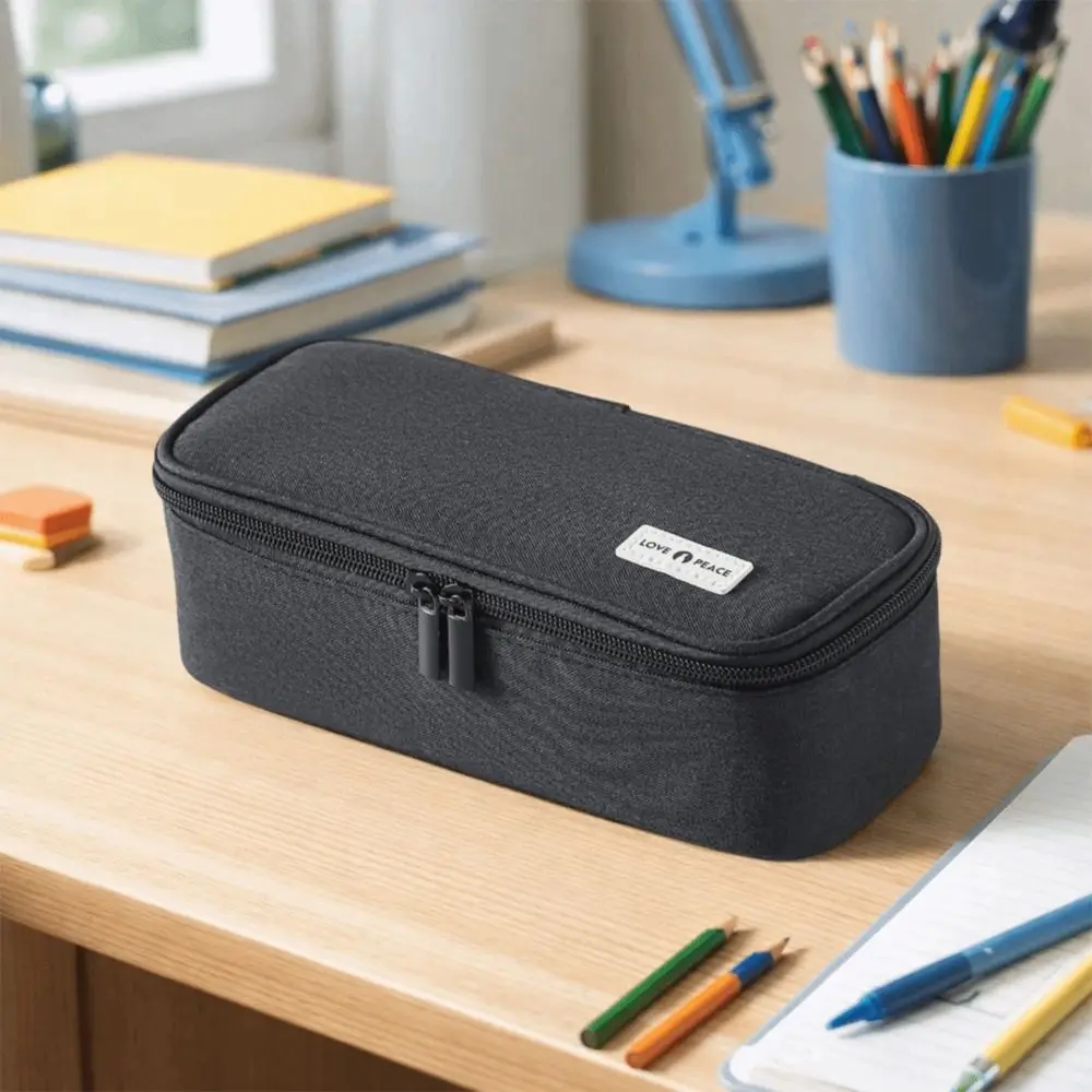 Stylish Simple Pencil Case Portable Zipper Closure Stationery Organizer Large Capacity Multi Pocket Pen Storage Bag Office Use