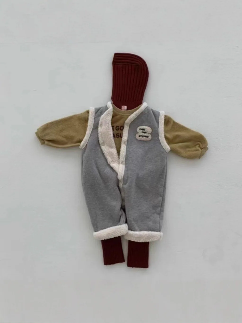 2025 شتاء جديد طفل بلا أكمام رومبير دافئ زائد المخملية سميكة الرضع الصبي أفخم سترة بذلة طفل الفتيات وزرة غير رسمية #2