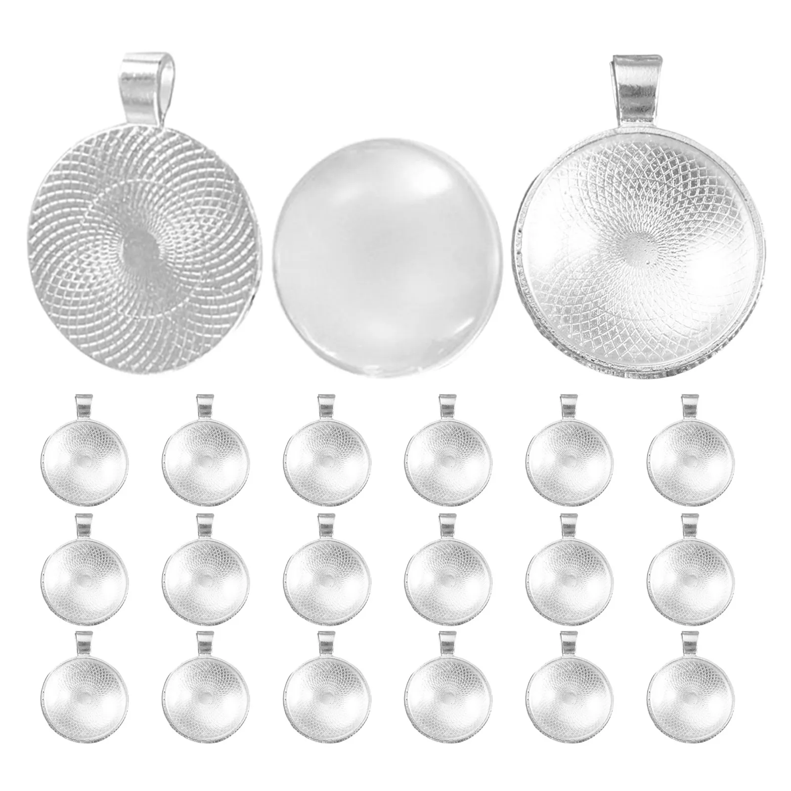 25 juegos de bases redondas para colgantes, conectores de joyería de aleación en blanco, base para cabujones, para la creación de collares con dijes de fotos DIY