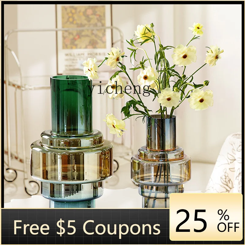 

YFY transparent vase flower arrangement glass vase high-end ornament light luxury lily living room decoration