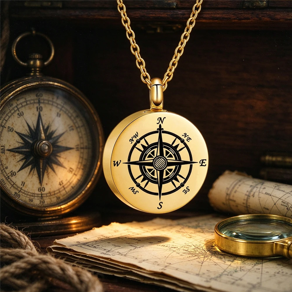 Cremation Jewelry Viking Runic Compass Urn Necklace for Ashes for Men Ashes Keepsake Memorial Jewelry for Human/Pet Ashes