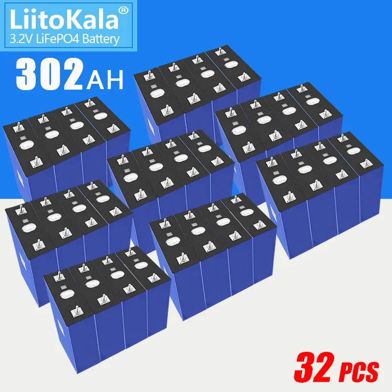 32PCS LiitoKala LiFePO4 battery 3.2v 302Ah 310Ah Rechargeable Cell Lithium Iron Phosphate DIY Golf Car Boat RV Solar System